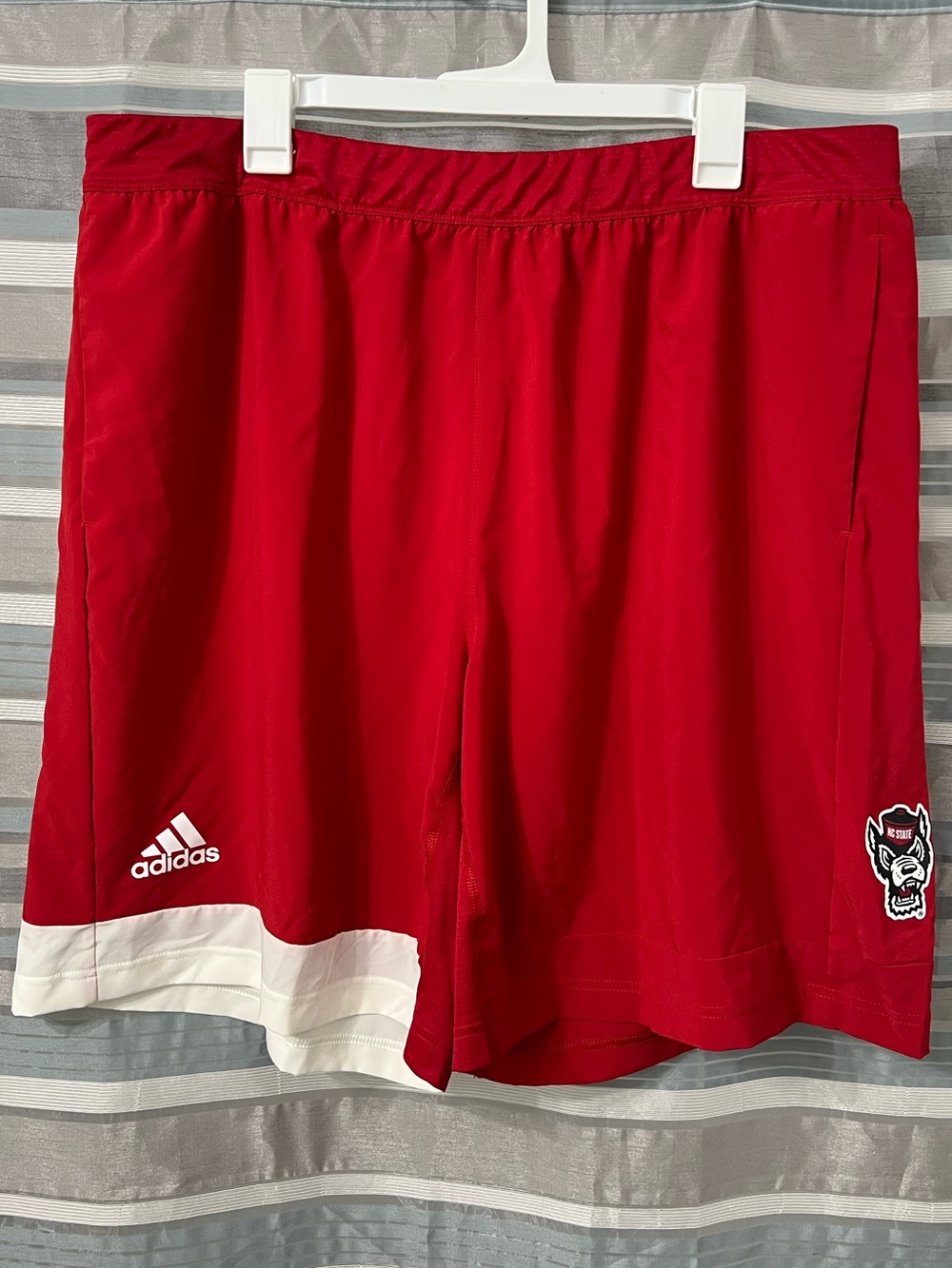 Adidas NC State Wolfpack Red Athletic Shorts with White Trim and Wolfpack Patch